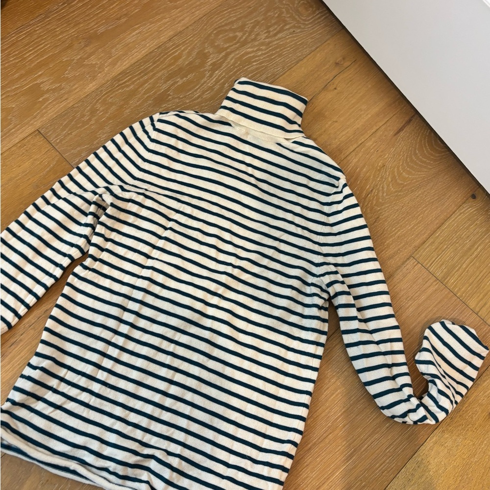 Zara Teal and Cream Striped knit sweater